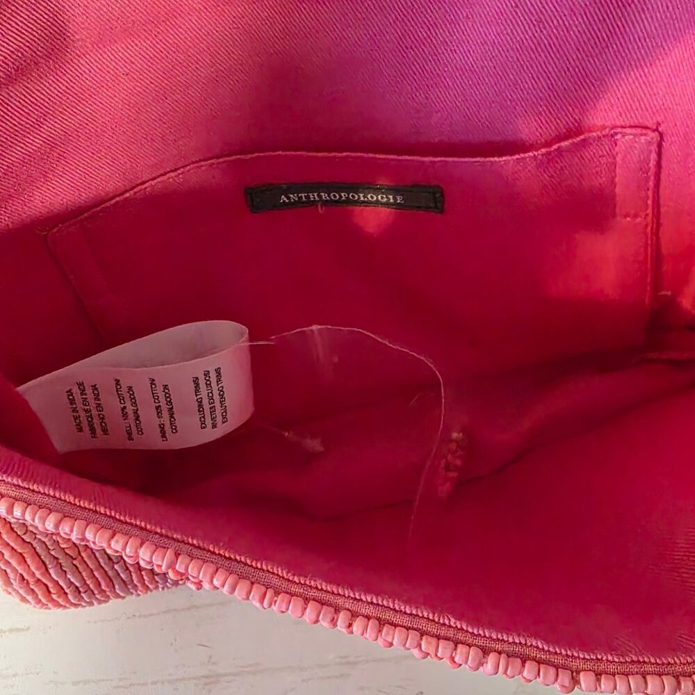 Anthropologie Fiona Pink Beaded Bag Geometric Glam  NWOT *flaw - Picture 3 of 7